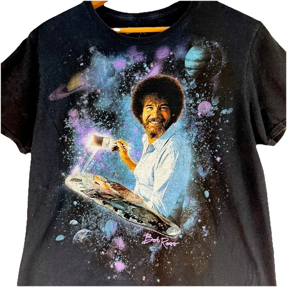 Bob Ross Space Galaxy Graphic T-Shirt Men's Large Black Cosmic Art Tee - Picture 2 of 6